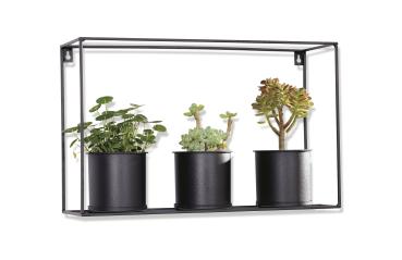 Preview: Metall Blumenregal mit 3 Pflanztöpfen schwarz 48x13,5x30cm